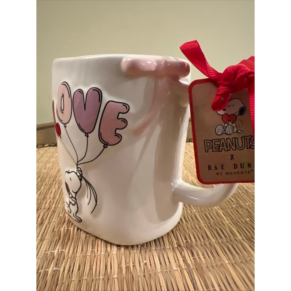 Rae Dunn X Peanuts Snoopy Made With Love Balloons Pink Bow Valentine Mug New
